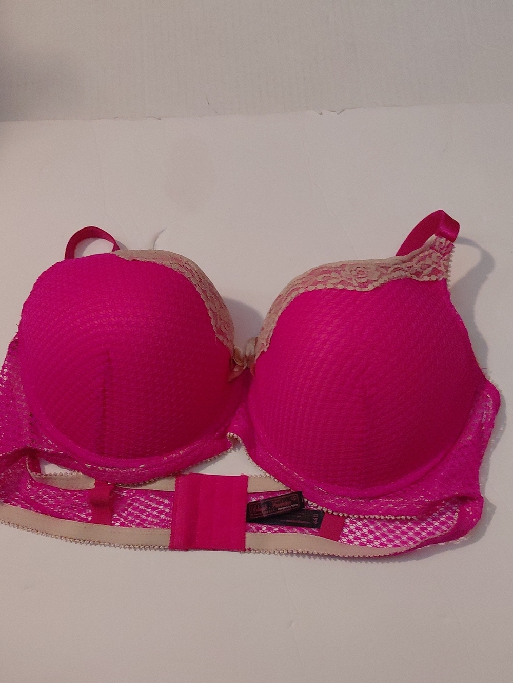 Black Fuchia By Secret Lace Women’s Hot Pink Lace-Trim Push-Up Bra Underwire 44D